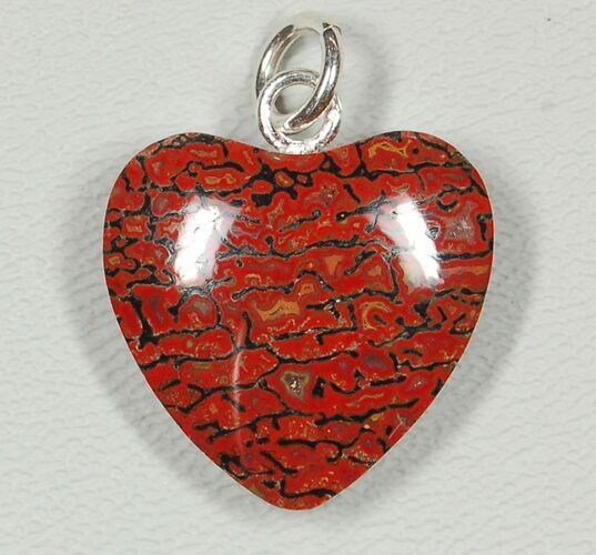 Red Heart, Agatized Dinosaur Bone (Gembone) Pendant #84763